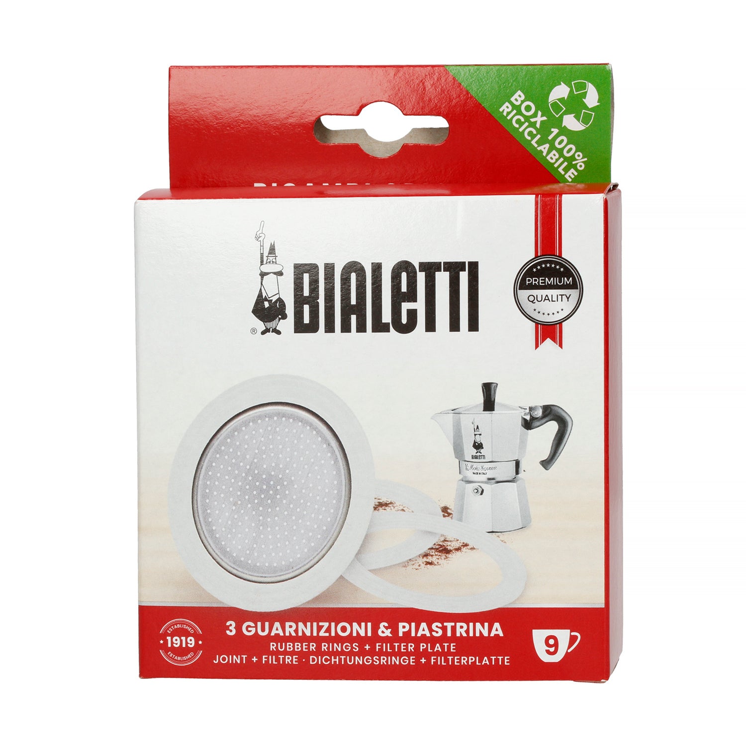 Bialetti rezervni deo Set 3 gumene zaptivke i 1 filter sito za 9 šolj.