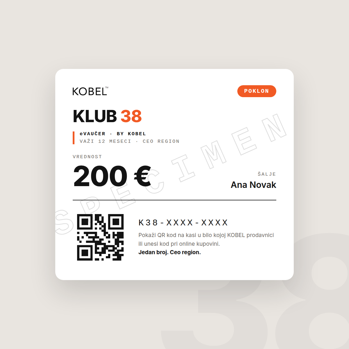 Klub 38 eVaučer 200 EUR specimen